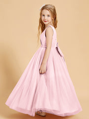 Tulle Junior Bridesmaid Dresses Satin Top Blushing Pink
