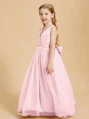 Tulle Junior Bridesmaid Dresses Satin Top Blushing Pink