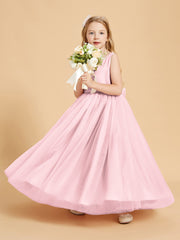 Tulle Junior Bridesmaid Dresses Satin Top Blushing Pink