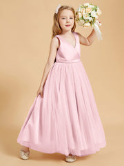 Tulle Junior Bridesmaid Dresses Satin Top Blushing Pink