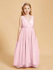 Tulle Junior Bridesmaid Dresses Satin Top Blushing Pink