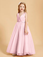 Tulle Junior Bridesmaid Dresses Satin Top Blushing Pink