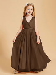 Tulle Junior Bridesmaid Dresses Satin Top Brown