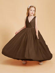 Tulle Junior Bridesmaid Dresses Satin Top Brown