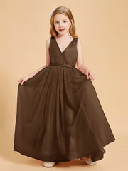 Tulle Junior Bridesmaid Dresses Satin Top Brown