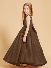 Tulle Junior Bridesmaid Dresses Satin Top Brown