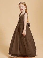 Tulle Junior Bridesmaid Dresses Satin Top Brown