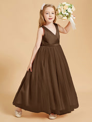 Tulle Junior Bridesmaid Dresses Satin Top Brown