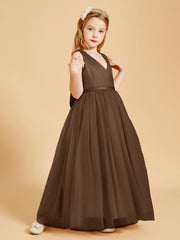 Tulle Junior Bridesmaid Dresses Satin Top Brown