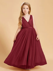 Tulle Junior Bridesmaid Dresses Satin Top Burgundy