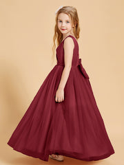 Tulle Junior Bridesmaid Dresses Satin Top Burgundy
