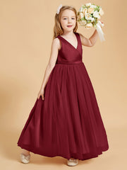 Tulle Junior Bridesmaid Dresses Satin Top Burgundy