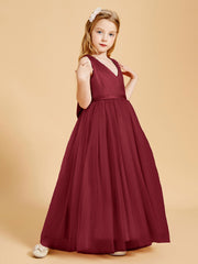 Tulle Junior Bridesmaid Dresses Satin Top Burgundy