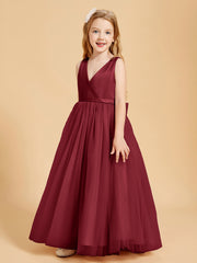 Tulle Junior Bridesmaid Dresses Satin Top Burgundy