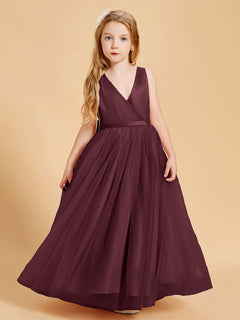 Tulle Junior Bridesmaid Dresses Satin Top Cabernet