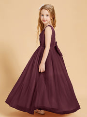 Tulle Junior Bridesmaid Dresses Satin Top Cabernet