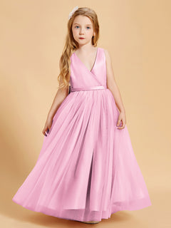 Tulle Junior Bridesmaid Dresses Satin Top Candy Pink