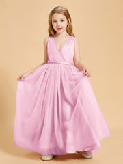 Tulle Junior Bridesmaid Dresses Satin Top Candy Pink