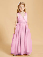 Tulle Junior Bridesmaid Dresses Satin Top Candy Pink