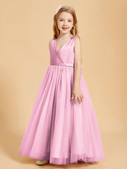 Tulle Junior Bridesmaid Dresses Satin Top Candy Pink