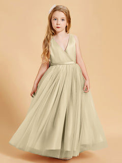 Tulle Junior Bridesmaid Dresses Satin Top Champagne