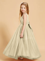 Tulle Junior Bridesmaid Dresses Satin Top Champagne
