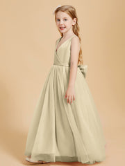 Tulle Junior Bridesmaid Dresses Satin Top Champagne