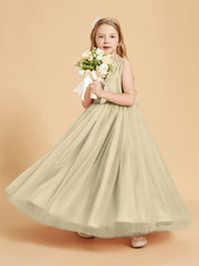 Tulle Junior Bridesmaid Dresses Satin Top Champagne