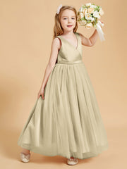 Tulle Junior Bridesmaid Dresses Satin Top Champagne