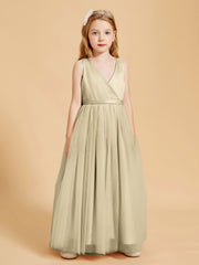 Tulle Junior Bridesmaid Dresses Satin Top Champagne