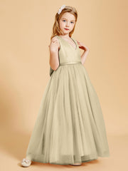 Tulle Junior Bridesmaid Dresses Satin Top Champagne