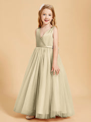 Tulle Junior Bridesmaid Dresses Satin Top Champagne