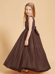 Tulle Junior Bridesmaid Dresses Satin Top Chocolate