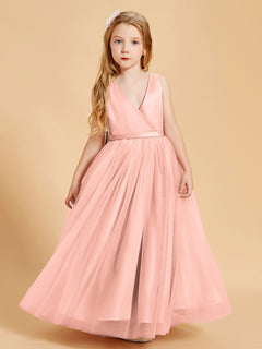 Tulle Junior Bridesmaid Dresses Satin Top Coral