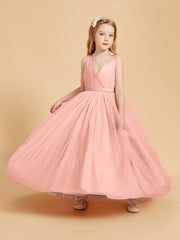 Tulle Junior Bridesmaid Dresses Satin Top Coral