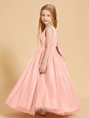 Tulle Junior Bridesmaid Dresses Satin Top Coral