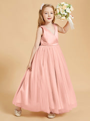 Tulle Junior Bridesmaid Dresses Satin Top Coral