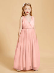 Tulle Junior Bridesmaid Dresses Satin Top Coral