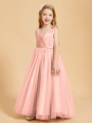 Tulle Junior Bridesmaid Dresses Satin Top Coral
