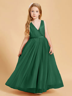 Tulle Junior Bridesmaid Dresses Satin Top Dark Green