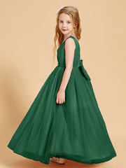 Tulle Junior Bridesmaid Dresses Satin Top Dark Green