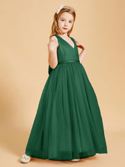 Tulle Junior Bridesmaid Dresses Satin Top Dark Green
