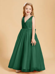 Tulle Junior Bridesmaid Dresses Satin Top Dark Green