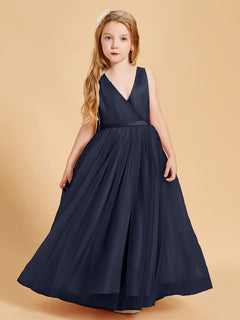 Tulle Junior Bridesmaid Dresses Satin Top Dark Navy