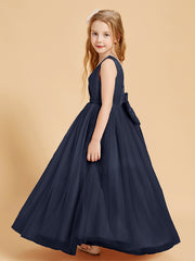 Tulle Junior Bridesmaid Dresses Satin Top Dark Navy