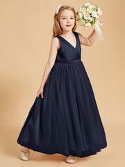 Tulle Junior Bridesmaid Dresses Satin Top Dark Navy