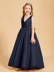 Tulle Junior Bridesmaid Dresses Satin Top Dark Navy