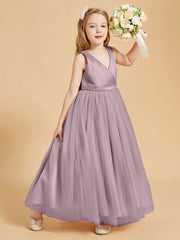 Tulle Junior Bridesmaid Dresses Satin Top Dusk