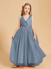 Tulle Junior Bridesmaid Dresses Satin Top Dusty Blue