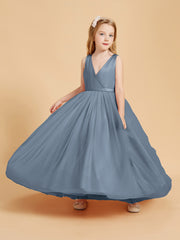 Tulle Junior Bridesmaid Dresses Satin Top Dusty Blue